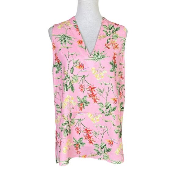 Gibson Latimer NWT Bubblegum Pink Floral Print Sleeveless Tunic Blouse Tank - Picture 1 of 13